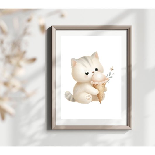 Poster Aquarelle fantaisiste chaton mignon mangeant de la
