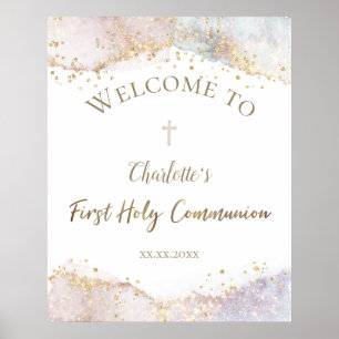 Poster aquarelle faux paillettes Bienvenue à la Première 