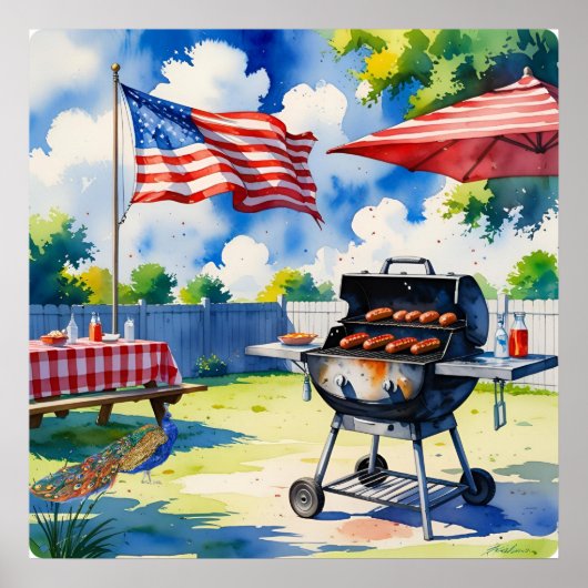Poster Aquarelle Festive BBQ (Devant)