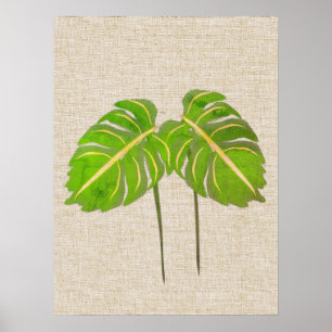 Poster Aquarelle Feuille Monstera sur lin