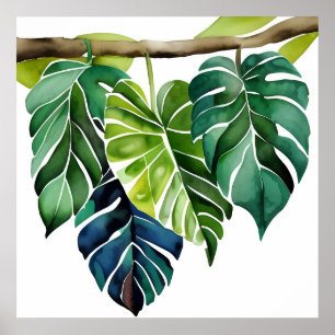 Poster Aquarelle Feuilles tropicaux