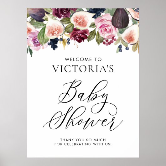 Poster Aquarelle Figes Floral Baby shower d'automne Bienv (Devant)