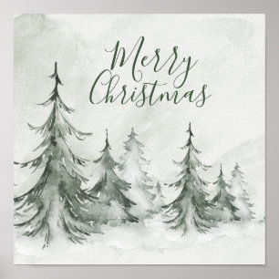 Poster Aquarelle Fir Trees hiver, Noël
