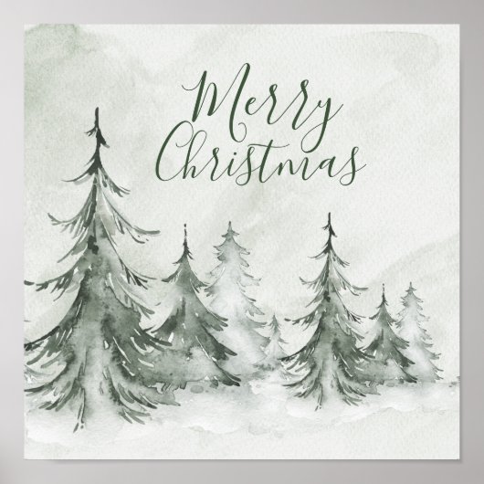 Poster Aquarelle Fir Trees hiver, Noël (Devant)