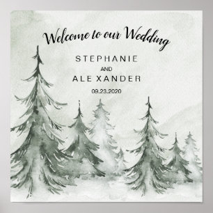 Poster Aquarelle Fir Trees Mariage d'hiver