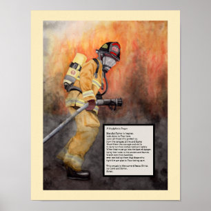 Poster Aquarelle Firefighter Imprimer avec sécurité de pr