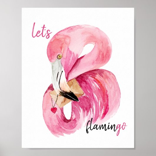 Poster Aquarelle Flamant Rose Exotique Moderne Let's (Devant)