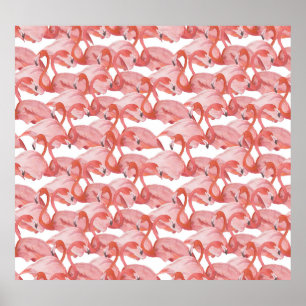 Poster Aquarelle Flamant rose : petit Motif sans couture