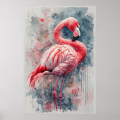 Poster Aquarelle Flamant rose rose (Devant)
