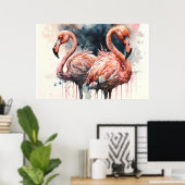 Poster Aquarelle Flamants roses rose Tropical (Bureau à domicile)