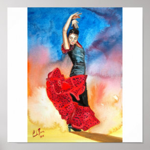 Poster aquarelle flamenco
