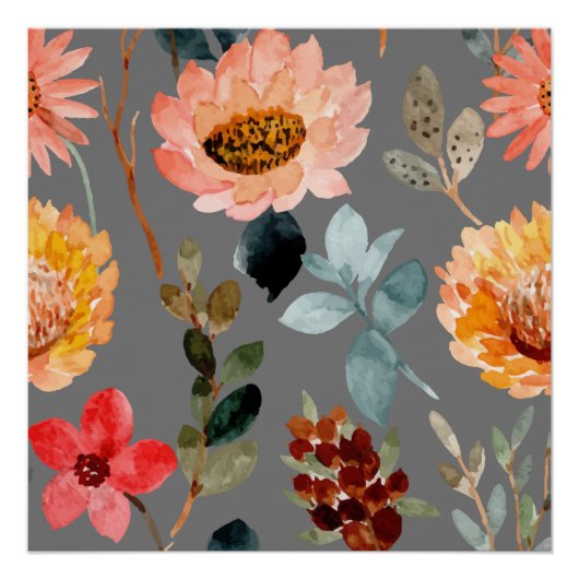Poster Aquarelle Fleur coloré Nature mignonne (Devant)