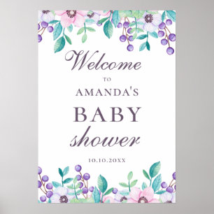 Poster Aquarelle fleurie jardin baby shower accueil
