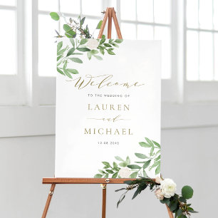 Poster Aquarelle Fleurs blanches et Mariage de verdure