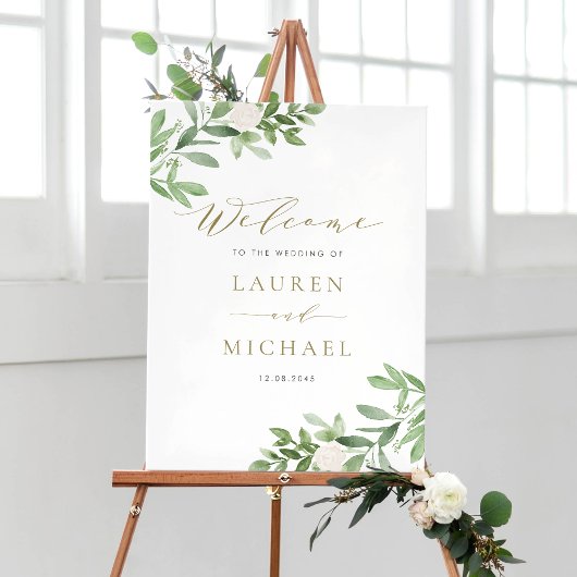 Poster Aquarelle Fleurs blanches et Mariage de verdure