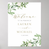 Poster Aquarelle Fleurs blanches et Mariage de verdure (Devant)