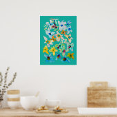 Poster Aquarelle fleurs bleues blanches (Cuisine)