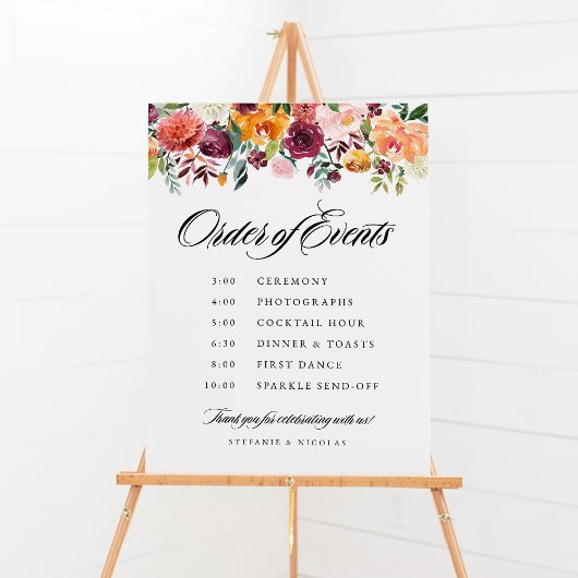 Poster Aquarelle Fleurs d'automne Ordre des événements Ma