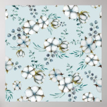 Aquarelle Fleurs de coton et Eucalyptus