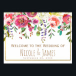 Poster Aquarelle Fleurs florales Accueil Mariage moderne<br><div class="desc">Customisez avec tout texte. Des éléments correspondants sont disponibles.</div>