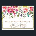 Poster Aquarelle Fleurs florales Accueil Mariage moderne<br><div class="desc">Customisez avec tout texte. Des éléments correspondants sont disponibles.</div>