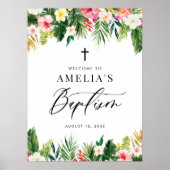 Poster Aquarelle Fleurs Garland Baptême Tropical (Devant)