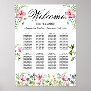 Poster Aquarelle Fleurs sauvages 8 Tables Siège Mariage