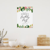 Poster Aquarelle Fleurs tropicales Accueil de fête d'anni (Cuisine)