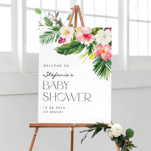 Poster Aquarelle Fleurs tropicales Baby shower d'été
