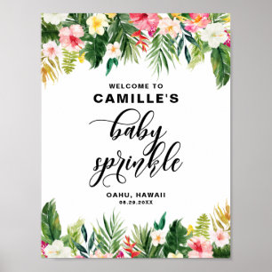 Poster Aquarelle Fleurs tropicales Bébé Parsemé Bienvenue