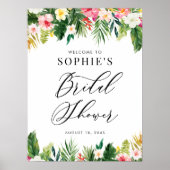 Poster Aquarelle Fleurs tropicales Fête des mariées Bienv (Devant)