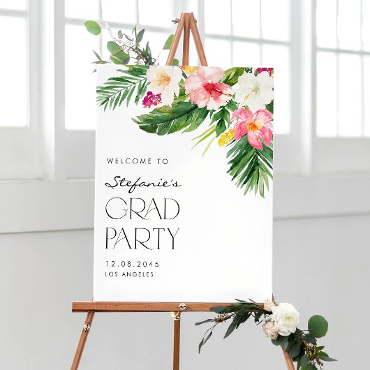 Poster Aquarelle Fleurs tropicales Partie de graduation