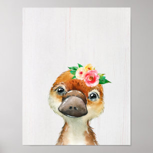 Poster Aquarelle Floral Baby Platypus Animaux australiens