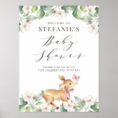 Poster Aquarelle Floral Bois Baby shower de cerfs (Devant)