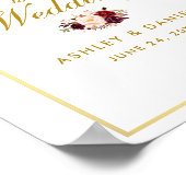 Poster Aquarelle Floral Bourgogne Gold Mariage Bienvenue (Coin)