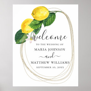 Poster Aquarelle floral citron mariage de bienvenue