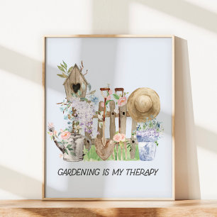 Poster Aquarelle Floral Jardinage Outils et devis