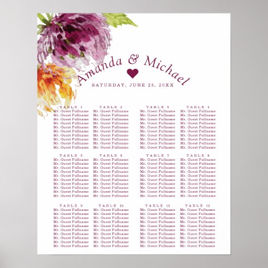 Poster Aquarelle Floral Mariage (Devant)