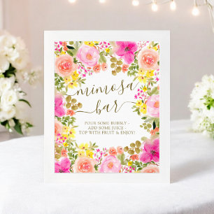 Poster Aquarelle Floral Mimosa Bar douche nuptiale