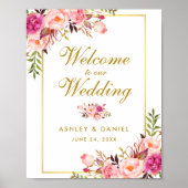 Poster Aquarelle Floral Rose Blush Gold Mariage Bienvenue (Devant)
