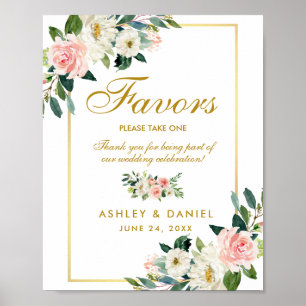 Poster Aquarelle Floral Rose Blush Mariage Gold Faveurs