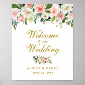 Poster Aquarelle Floral Rose Blush Mariage Welcome Gold (Devant)