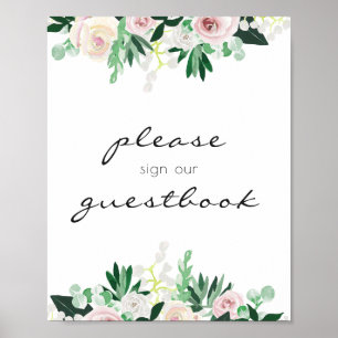 Poster Aquarelle Floral Vert Mariage