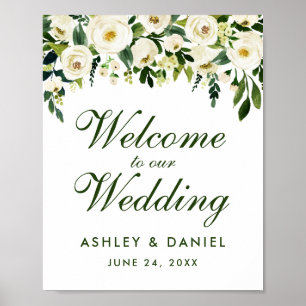Poster Aquarelle Floral Vert Mariage Bienvenue
