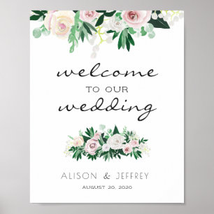 Poster Aquarelle Floral Vert Mariage de bienvenue