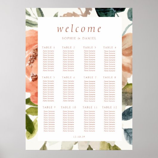Poster Aquarelle florale 12 Mariage table (Devant)