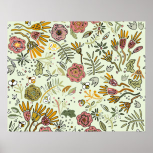 Poster Aquarelle Florale Abeille Fleurs Élégant Moderne