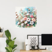 Poster Aquarelle florale aux couleurs pastel douces (Bureau à domicile)