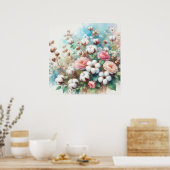 Poster Aquarelle florale aux couleurs pastel douces (Cuisine)