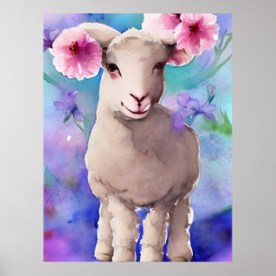 Poster Aquarelle florale de l'agneau de Pâques du printem